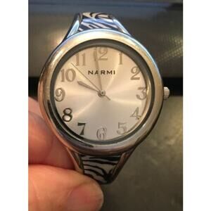 Womens Narmi Bangle Bracelet Watch, Silver Tone with Zebra Print Insets